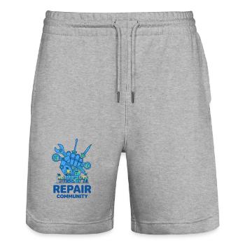 Repair Community Tool Culture - Stanley/Stella Trainer Unisex Organic Jogging Shorts - heather grey - Front - Nik (191cm) & Marisol (170cm)