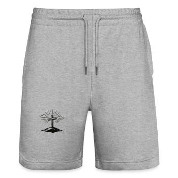 Christianity Cross Faith Religious Motif - Stanley/Stella Trainer Unisex Organic Jogging Shorts - heather grey - Front - Nik (191cm) & Marisol (170cm)