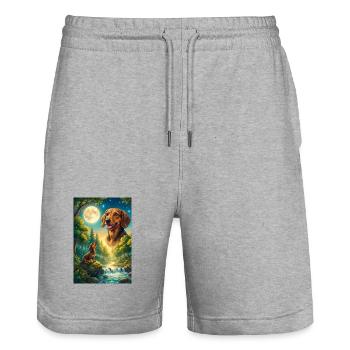 Howling to the Moon Meme Hund Dackel - Stanley/Stella Unisex Bio Joggingshorts Trainer  - Grau meliert - Vorne - Nik (191cm) & Marisol (170cm)