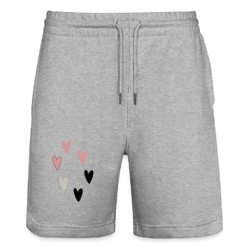 Collection Cœur Rosé, Gris et Noir Motif I - Short de jogging bio TRAINER Stanley/Stella unisexe - gris chiné - Devant - Nik (191cm) & Marisol (170cm)