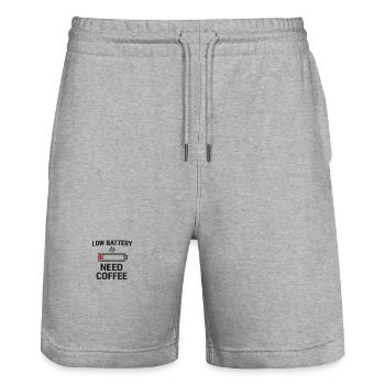 Low Battery – Need Coffee - Stanley/Stella Trainer Unisex Organic Jogging Shorts - heather grey - Front - Nik (191cm) & Marisol (170cm)