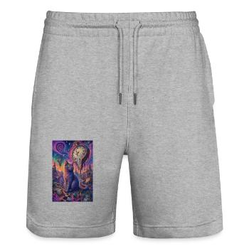 Chat cosmique et horloges fondantes - Short de jogging bio TRAINER Stanley/Stella unisexe - gris chiné - Devant - Nik (191cm) & Marisol (170cm)