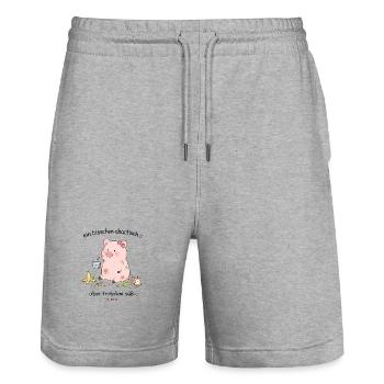 Kuscheliges Chaotisches Schweinchen-Design - Stanley/Stella Unisex Bio Joggingshorts Trainer  - Grau meliert - Vorne - Nik (191cm) & Marisol (170cm)