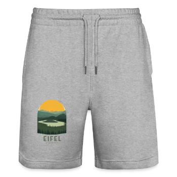 Paysage Vintage de l’Eifel | Style des parcs nationaux - Short de jogging bio TRAINER Stanley/Stella unisexe - gris chiné - Devant - Nik (191cm) & Marisol (170cm)