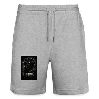 Techno-Katze mit Lederjacke - Stanley/Stella Unisex Bio Joggingshorts Trainer  - Grau meliert - Vorne - Nik (191cm) & Marisol (170cm)