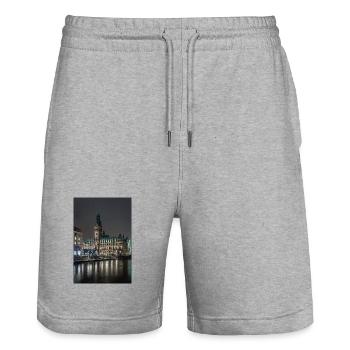 L’hôtel de ville de Hambourg illuminé la nuit - Short de jogging bio TRAINER Stanley/Stella unisexe - gris chiné - Devant - Nik (191cm) & Marisol (170cm)
