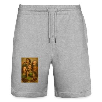 Tour gastronomique : Famille partage du chocolat au cacao - Short de jogging bio TRAINER Stanley/Stella unisexe - gris chiné - Devant - Nik (191cm) & Marisol (170cm)