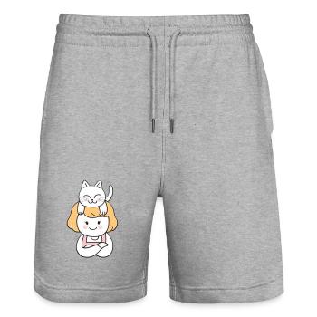 Mädchen mit süßer Katze auf dem Kopf - Stanley/Stella Unisex Bio Joggingshorts Trainer  - Grau meliert - Vorne - Nik (191cm) & Marisol (170cm)