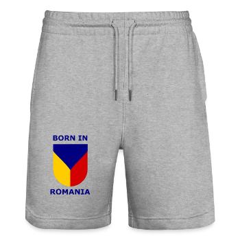 Né en Roumanie Shield - Short de jogging bio TRAINER Stanley/Stella unisexe - gris chiné - Devant - Nik (191cm) & Marisol (170cm)