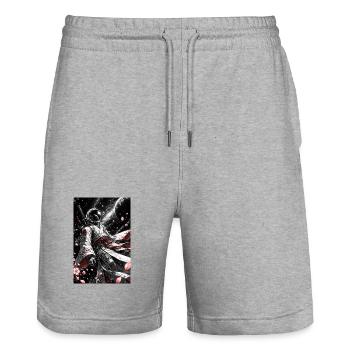 Space Samurai im Kirschblütenkosmos - Stanley/Stella Unisex Bio Joggingshorts Trainer  - Grau meliert - Vorne - Nik (191cm) & Marisol (170cm)