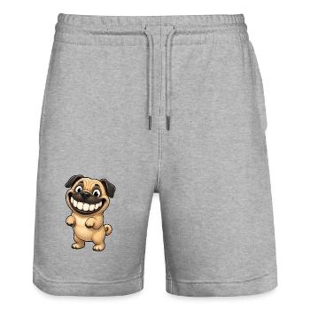Lustiger Mops Comic zeigt Zähne - Stanley/Stella Unisex Bio Joggingshorts Trainer  - Grau meliert - Vorne - Nik (191cm) & Marisol (170cm)
