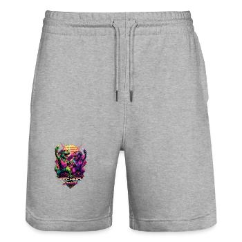 Techno Dinos – Bass aus der Urzeit - Stanley/Stella Unisex Bio Joggingshorts Trainer  - Grau meliert - Vorne - Nik (191cm) & Marisol (170cm)