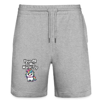 Aufwärm-Einhorn-PR - Stanley/Stella Unisex Bio Joggingshorts Trainer  - Grau meliert - Vorne - Nik (191cm) & Marisol (170cm)