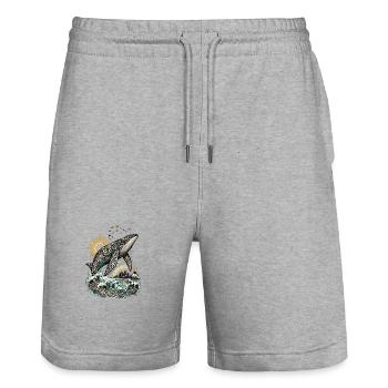 Mana-Wal – Geist des Pazifiks - Stanley/Stella Unisex Bio Joggingshorts Trainer  - Grau meliert - Vorne - Nik (191cm) & Marisol (170cm)