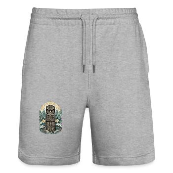Tiki-Beschützer – Geist des Pazifiks - Stanley/Stella Unisex Bio Joggingshorts Trainer  - Grau meliert - Vorne - Nik (191cm) & Marisol (170cm)