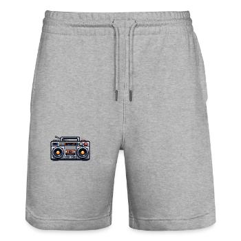 Retro Boombox Illustration - Stanley/Stella Unisex Bio Joggingshorts Trainer  - Grau meliert - Vorne - Nik (191cm) & Marisol (170cm)