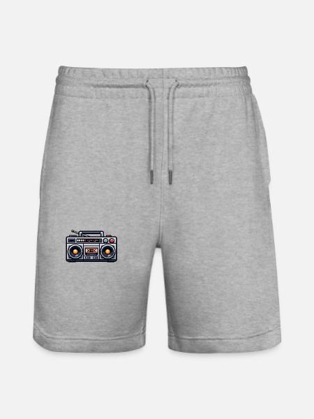 Retro Boombox Illustration - Stanley/Stella Unisex Bio Joggingshorts Trainer - Grau meliert