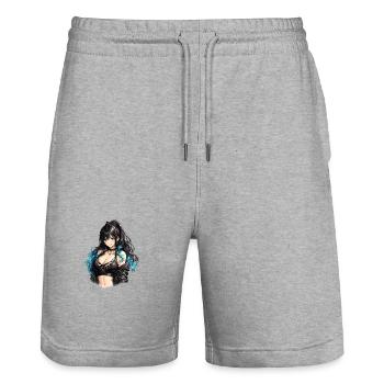 Gothic Anime Girl with Blue Flair - Stanley/Stella Trainer Unisex Organic Jogging Shorts - heather grey - Front - Nik (191cm) & Marisol (170cm)