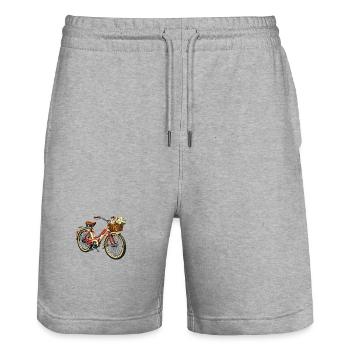 Vintage Fahrrad mit Blumenkorb - Stanley/Stella Unisex Bio Joggingshorts Trainer  - Grau meliert - Vorne - Nik (191cm) & Marisol (170cm)