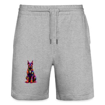 Bunter Neonhund mit Diamant - Stanley/Stella Unisex Bio Joggingshorts Trainer  - Grau meliert - Vorne - Nik (191cm) & Marisol (170cm)