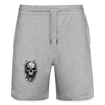 Skull With Nails Gothic Horror Grafik - Stanley/Stella Unisex Bio Joggingshorts Trainer  - Grau meliert - Vorne - Nik (191cm) & Marisol (170cm)