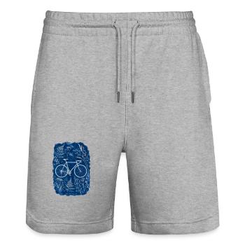 Botanical Bike Cyanotype Blue - Stanley/Stella Trainer Unisex Organic Jogging Shorts - heather grey - Front - Nik (191cm) & Marisol (170cm)
