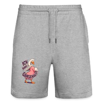 Ich Habe Gänsehaut – Lustige Gans - Stanley/Stella Unisex Bio Joggingshorts Trainer  - Grau meliert - Vorne - Nik (191cm) & Marisol (170cm)