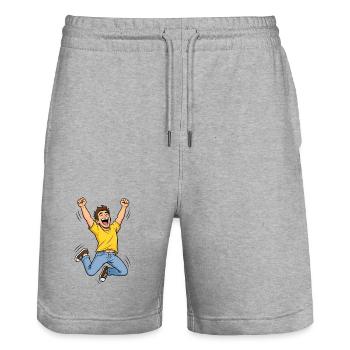 Jubilant Man in the Jump – Comic Winner Success - Stanley/Stella Trainer Unisex Organic Jogging Shorts - heather grey - Front - Nik (191cm) & Marisol (170cm)