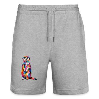 Colorful meerkat with splashes of color - Stanley/Stella Trainer Unisex Organic Jogging Shorts - heather grey - Front - Nik (191cm) & Marisol (170cm)