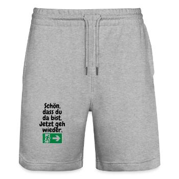 Schön, dass du da bist – jetzt geh wieder. - Stanley/Stella Unisex Bio Joggingshorts Trainer  - Grau meliert - Vorne - Nik (191cm) & Marisol (170cm)