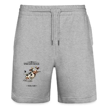 Sprichwort Die Kuh vom Eis ziehen - Stanley/Stella Unisex Bio Joggingshorts Trainer  - Grau meliert - Vorne - Nik (191cm) & Marisol (170cm)