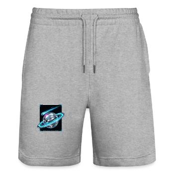 Saturn's neon Orb - Stanley/Stella Trainer Unisex Organic Jogging Shorts - heather grey - Front - Nik (191cm) & Marisol (170cm)