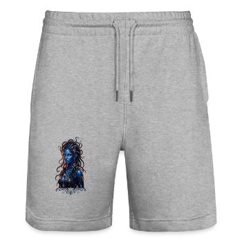 Blue Goddess of Luminous Tentacles - Stanley/Stella Trainer Unisex Organic Jogging Shorts - heather grey - Front - Nik (191cm) & Marisol (170cm)
