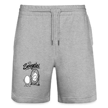 Ei im Spiegel, Spiegelei - Stanley/Stella Unisex Bio Joggingshorts Trainer  - Grau meliert - Vorne - Nik (191cm) & Marisol (170cm)