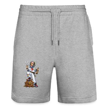 Captain Raucher at the helm - Stanley/Stella Trainer Unisex Organic Jogging Shorts - heather grey - Front - Nik (191cm) & Marisol (170cm)
