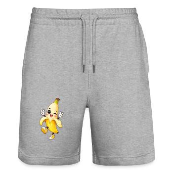 Ambiance de dessin animé de Banane Clignante - Short de jogging bio TRAINER Stanley/Stella unisexe - gris chiné - Devant - Nik (191cm) & Marisol (170cm)