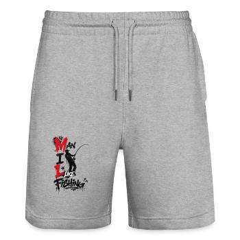 Fishing man - Humor - Stanley/Stella Trainer Unisex Organic Jogging Shorts - heather grey - Front - Nik (191cm) & Marisol (170cm)