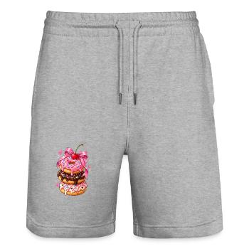 Ruban de pile de beignets Kawaii - Short de jogging bio TRAINER Stanley/Stella unisexe - gris chiné - Devant - Nik (191cm) & Marisol (170cm)