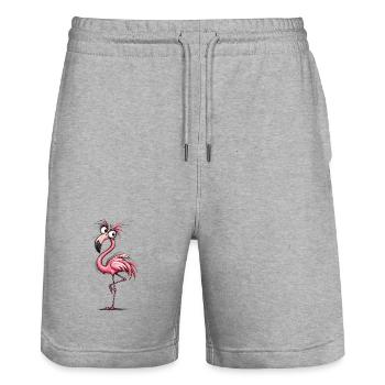 Flamingo Cartoon Pink Groove - Stanley/Stella Trainer Unisex Organic Jogging Shorts - heather grey - Front - Nik (191cm) & Marisol (170cm)