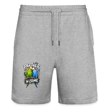 Budgie partners in crime - Stanley/Stella Trainer Unisex Organic Jogging Shorts - heather grey - Front - Nik (191cm) & Marisol (170cm)