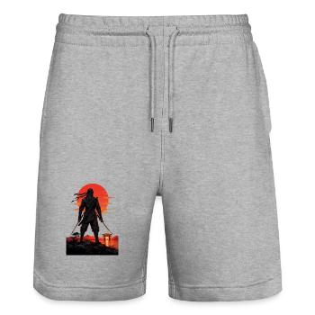 Ninja at Sundown by Torii Gate - Stanley/Stella Trainer Unisex Organic Jogging Shorts - heather grey - Front - Nik (191cm) & Marisol (170cm)
