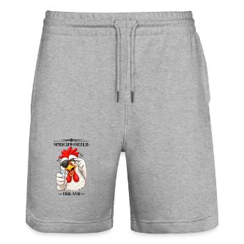 Sprichwort Blindes Huhn findet mal einen Korn - Stanley/Stella Unisex Bio Joggingshorts Trainer  - Grau meliert - Vorne - Nik (191cm) & Marisol (170cm)