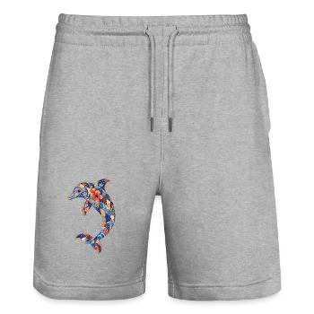 Patchwork dolphin with floral power - Stanley/Stella Trainer Unisex Organic Jogging Shorts - heather grey - Front - Nik (191cm) & Marisol (170cm)