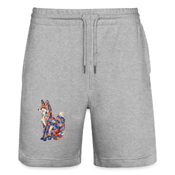 Patchwork Fox Floral Pattern - Stanley/Stella Trainer Unisex Organic Jogging Shorts - heather grey - Front - Nik (191cm) & Marisol (170cm)