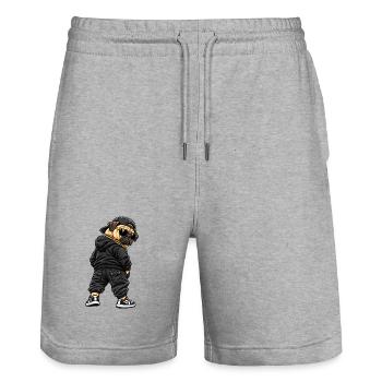 Un carlin gangster cool en mode streetwear - Short de jogging bio TRAINER Stanley/Stella unisexe - gris chiné - Devant - Nik (191cm) & Marisol (170cm)