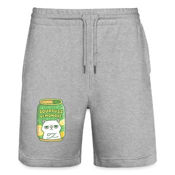 Funny Grouchy Cat Sourpuss Lemonade Drink Can - Short de jogging bio TRAINER Stanley/Stella unisexe - gris chiné - Devant - Nik (191cm) & Marisol (170cm)