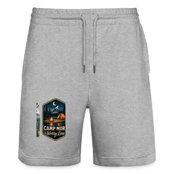 Camp More Worry Less – Camping Spruch - Stanley/Stella Unisex Bio Joggingshorts Trainer  - Grau meliert - Vorne - Nik (191cm) & Marisol (170cm)