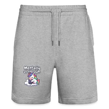 Mentally at the Gym Unicorn - Stanley/Stella Trainer Unisex Organic Jogging Shorts - heather grey - Front - Nik (191cm) & Marisol (170cm)