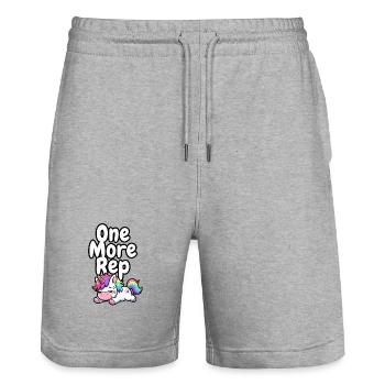 One More Rep Unicorn Gym - Stanley/Stella Trainer Unisex Organic Jogging Shorts - heather grey - Front - Nik (191cm) & Marisol (170cm)