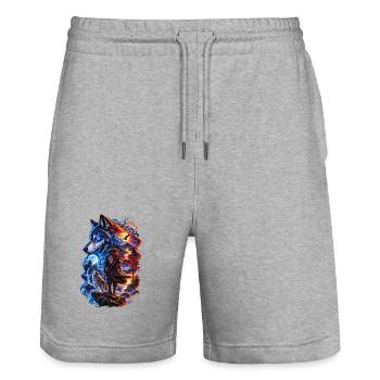 Lone Wolf Samurai: Fire and Moon - Stanley/Stella Trainer Unisex Organic Jogging Shorts - heather grey - Front - Nik (191cm) & Marisol (170cm)